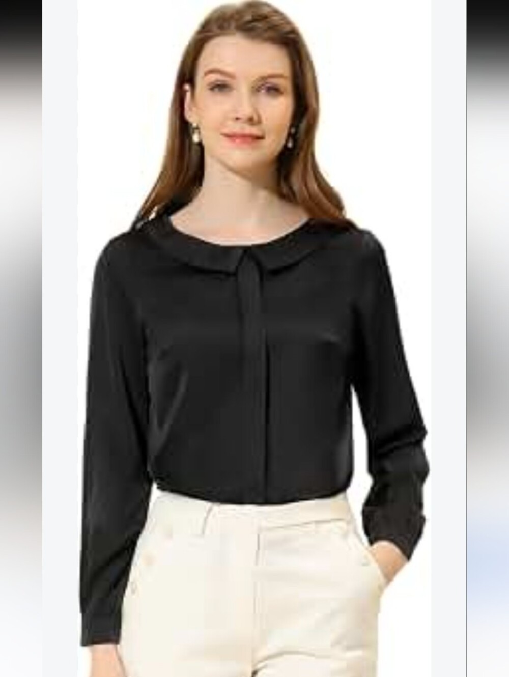 NWT/ Allegra K  Satin Peter Pan Collar Shirt Shiny Office Elegant Medium
